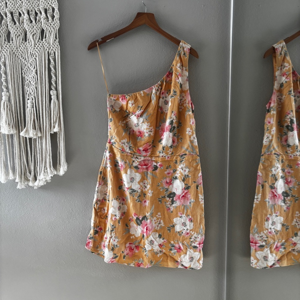 Abercrombie & Fitch Floral One-Shoulder Dress - Mustard and Pink